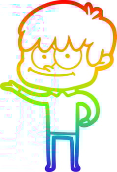 rainbow gradient line drawing happy cartoon man vector