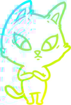 cold gradient line drawing confused cartoon cat vector