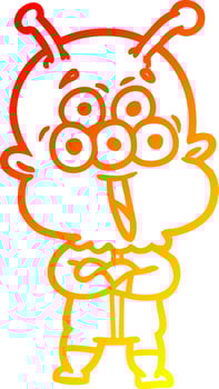 warm gradient line drawing happy cartoon alien vector