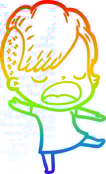 rainbow gradient line drawing cartoon cool hipster girl talking vector
