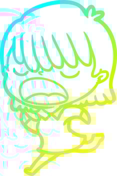 cold gradient line drawing cartoon woman talking loudly vector