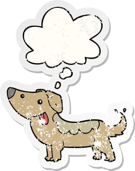 cartoon dog and thought bubble as a distressed worn sticker vector