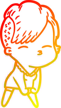 warm gradient line drawing cartoon squinting girl vector