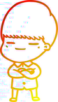warm gradient line drawing cartoon smug boy vector