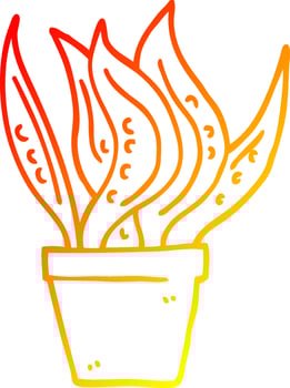 warm gradient line drawing cartoon house plant vector
