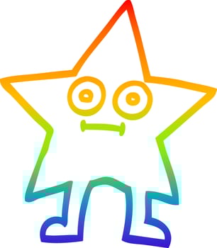 rainbow gradient line drawing cartoon star character vector