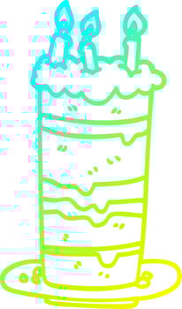 cold gradient line drawing cartoon birthday cake vector