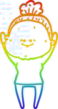 rainbow gradient line drawing cartoon happy old woman vector