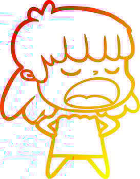 warm gradient line drawing cartoon woman talking loudly vector