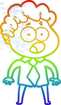 rainbow gradient line drawing cartoon man gasping in surprise vector