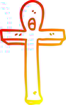warm gradient line drawing cartoon ankh symbol vector