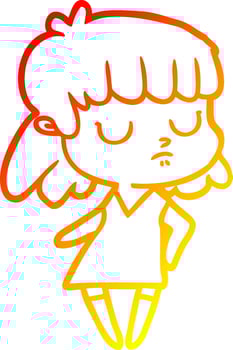 warm gradient line drawing cartoon indifferent woman vector