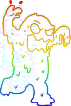 rainbow gradient line drawing cartoon slime monster vector