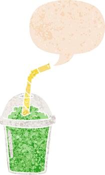 cartoon iced smoothie and speech bubble in retro textured style vector