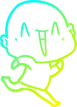 cold gradient line drawing happy cartoon bald man vector