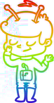 rainbow gradient line drawing friendly cartoon spaceman vector