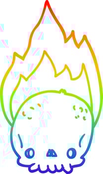 rainbow gradient line drawing spooky cartoon flaming skull vector