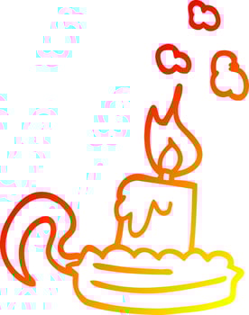warm gradient line drawing cartoon candle stick holder vector