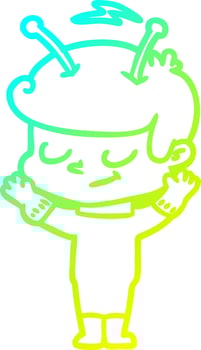 cold gradient line drawing friendly cartoon spaceman vector