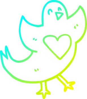 cold gradient line drawing cartoon bird with love heart vector