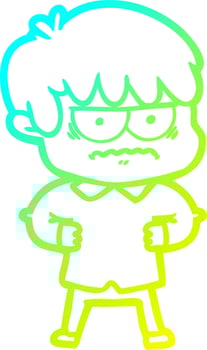 cold gradient line drawing annoyed cartoon boy vector