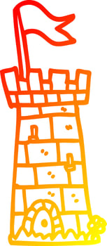 warm gradient line drawing cartoon castle tower vector