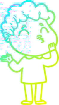 cold gradient line drawing cartoon man pouting vector