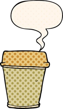 cartoon take out coffee and speech bubble in comic book style vector