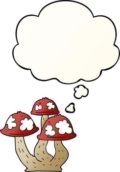 cartoon mushrooms and thought bubble in smooth gradient style vector