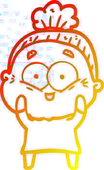 warm gradient line drawing cartoon happy old woman vector