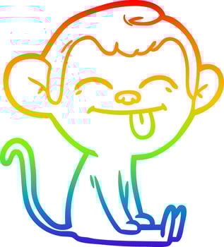 rainbow gradient line drawing funny cartoon monkey sitting vector