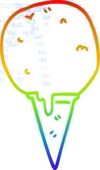 rainbow gradient line drawing cartoon ice cream cone vector