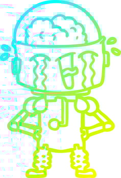cold gradient line drawing cartoon crying robot vector