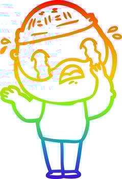 rainbow gradient line drawing cartoon bearded man crying vector