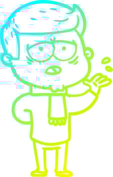 cold gradient line drawing cartoon tired man vector