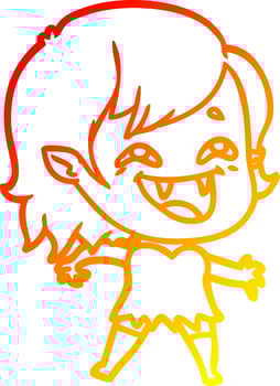 warm gradient line drawing cartoon laughing vampire girl vector