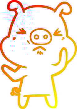 warm gradient line drawing cartoon angry pig vector