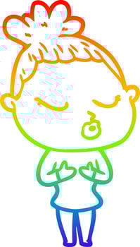 rainbow gradient line drawing cartoon calm woman vector