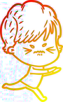 warm gradient line drawing cartoon frustrated woman vector