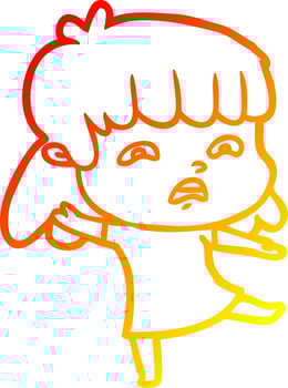 warm gradient line drawing cartoon worried woman vector