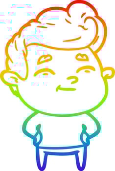 rainbow gradient line drawing happy cartoon man vector