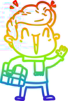 rainbow gradient line drawing cartoon excited man vector
