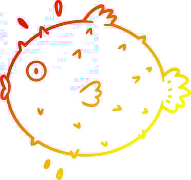 warm gradient line drawing cartoon puffer fish vector