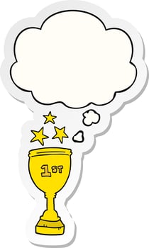 cartoon sports trophy and thought bubble as a printed sticker vector