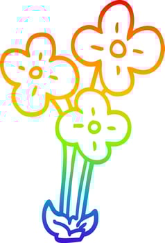 rainbow gradient line drawing cartoon bunch of flowers vector