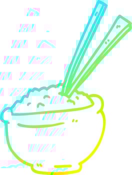 cold gradient line drawing cartoon bowl of rice with chopsticks vector