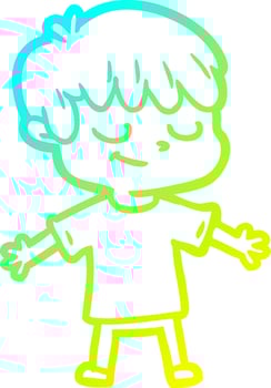 cold gradient line drawing cartoon happy boy vector