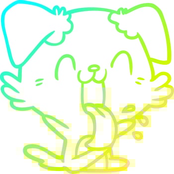 cold gradient line drawing cartoon panting dog sitting vector