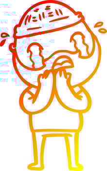 warm gradient line drawing cartoon bearded man crying vector