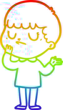 rainbow gradient line drawing cartoon grumpy boy vector